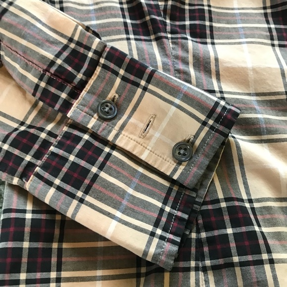 HAROLD’S Brown Tan Red Plaid Shirt, Stretch, Preppy Top, Button Down Shirt - Picture 9 of 15